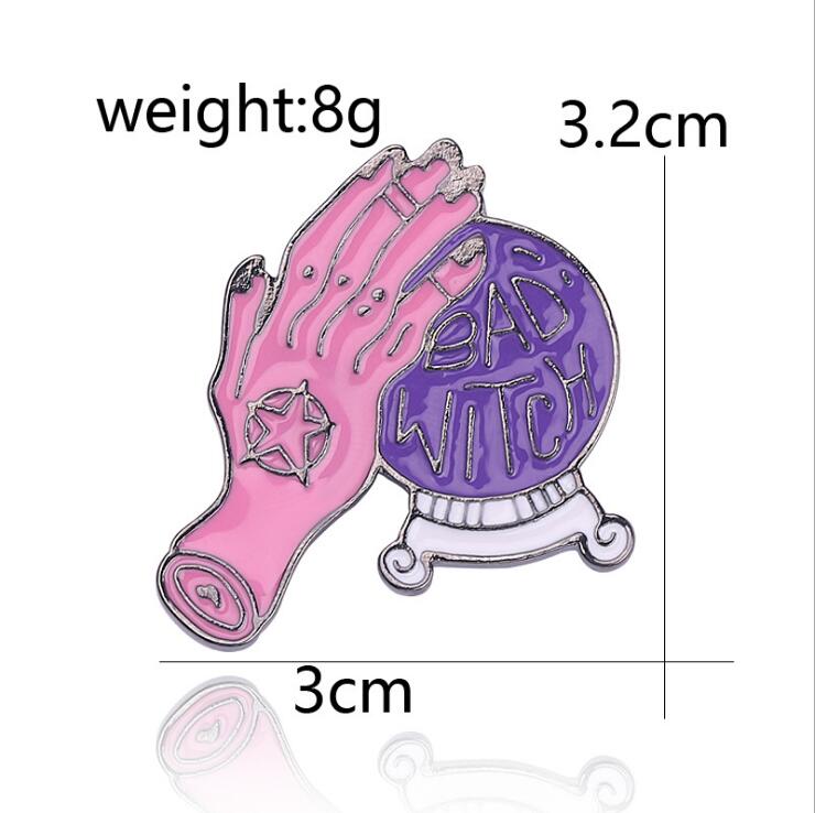 Bad Witch Needle Crystal Ball Handmade Black Cat Skull Retro Enamel Pin Brooch Badge Decorative Cowboy Halloween Jewelry
