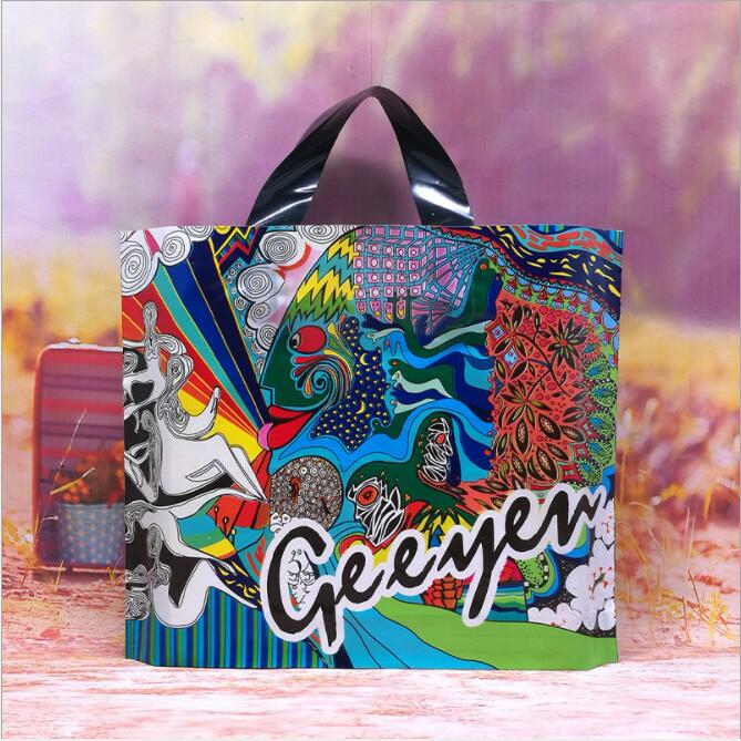 50pcs Plastic bag With Handle Flower Cartoon Cute Gift bag Large Shopping Cloth Party Gift Packaging Bags