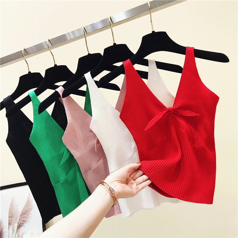 Summer Slim Knitting Bow V-neck Cropped Tank Tops Female Knitted Simple Camisole Sleeveless Solid T shirts Crop Tops For Woman, Black
Summer Slim Knitting Bow V-neck Cropped Tank Tops Female Knitted Simple Camisole Sleeveless Solid T shirts Crop Tops For Woman, Black