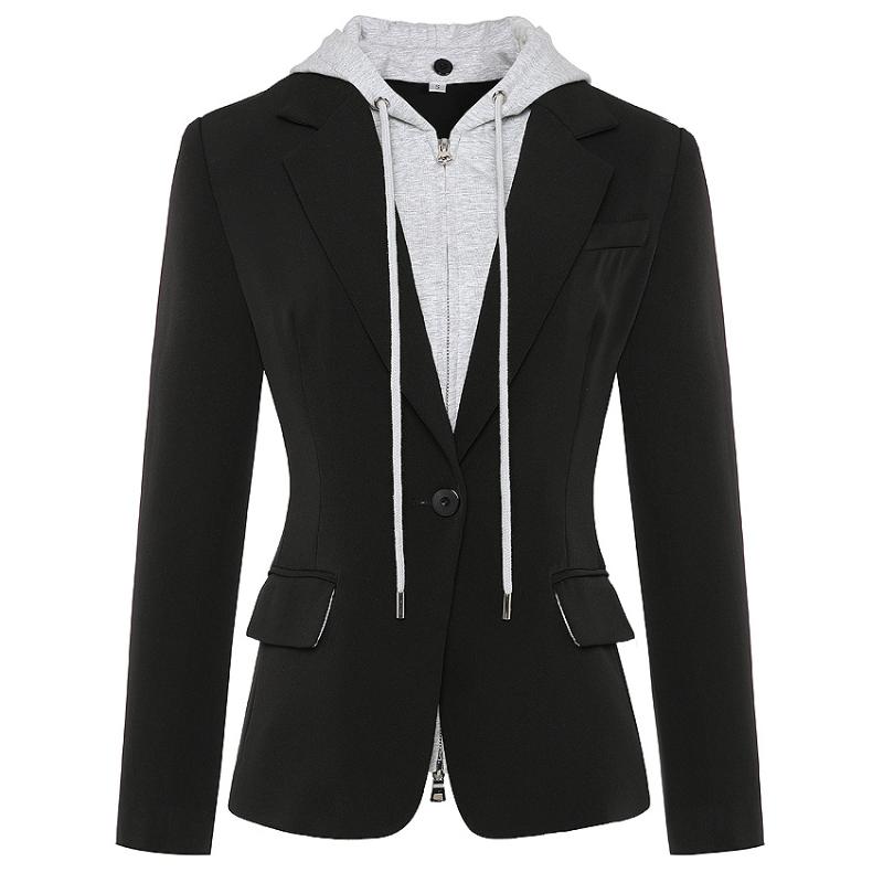 Women Detachable Hooded Blazer Single Breasted False Two Piece Spring Autumn Blazer Coat Women, Black
Women Detachable Hooded Blazer Single Breasted False Two Piece Spring Autumn Blazer Coat Women, Black