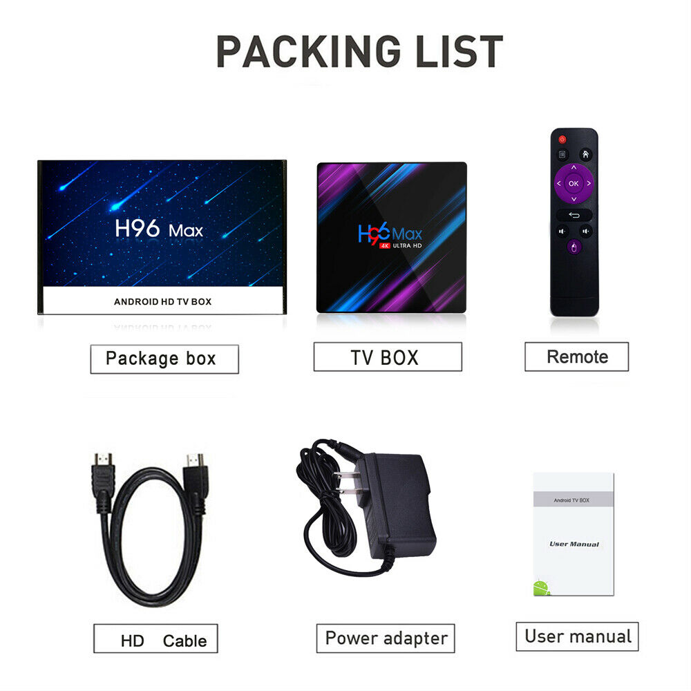 H96 MAX Android 10 Smart TV BOX 4GB 32GB Bluetooth 4K Quad Core WiFi Google Play Home Audio Media Player