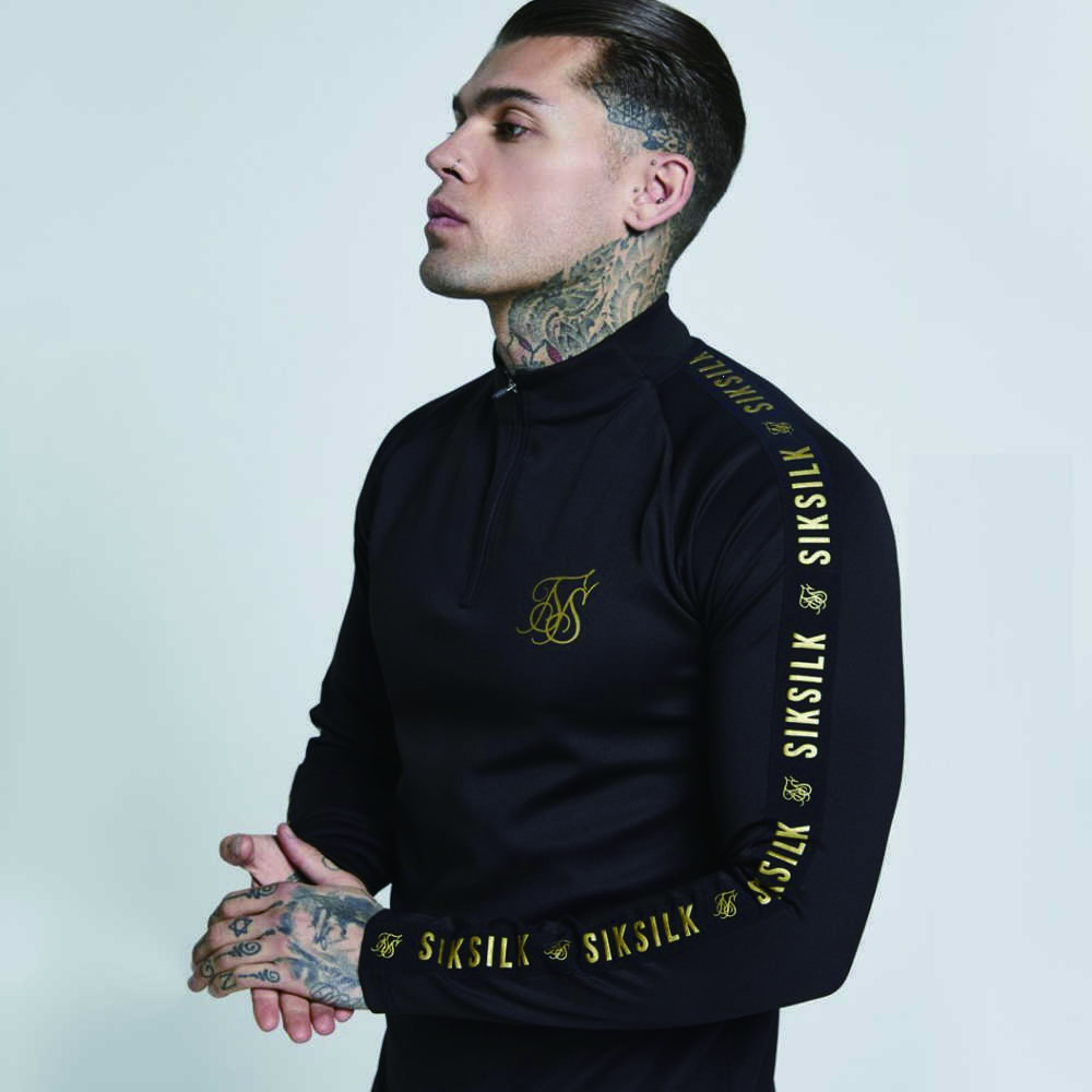 New Fashion Men Sik Silk Embroidery Solid Color Elastic T shirt High Zipper Collar Elastic Long-Sleeved Men Slim Casual T-shirts V191026