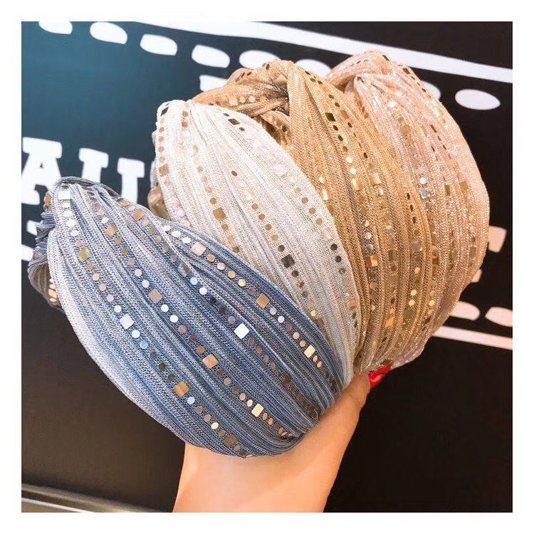 2025 new Fashion Style Headbands Wide Edge Crossing Hair Hoop Sequins Fabric Headband Hairpin Women Jewelry Free shipping