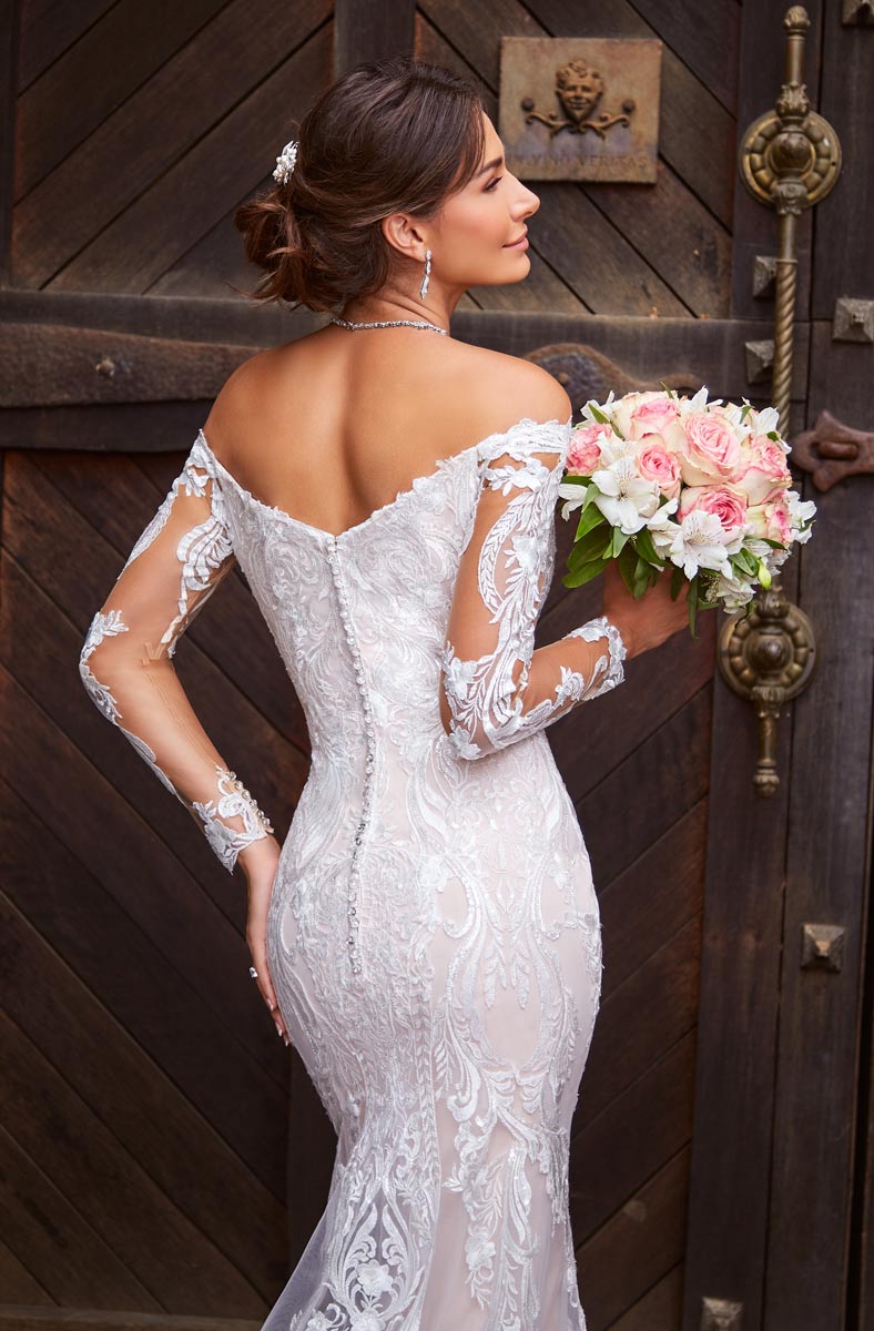 Mermaid Lace Modest Wedding Dresses Off The Shoulder Long Sleeves Bridal Gowns Buttons Back Trumpet Plus Size Robe De Marie