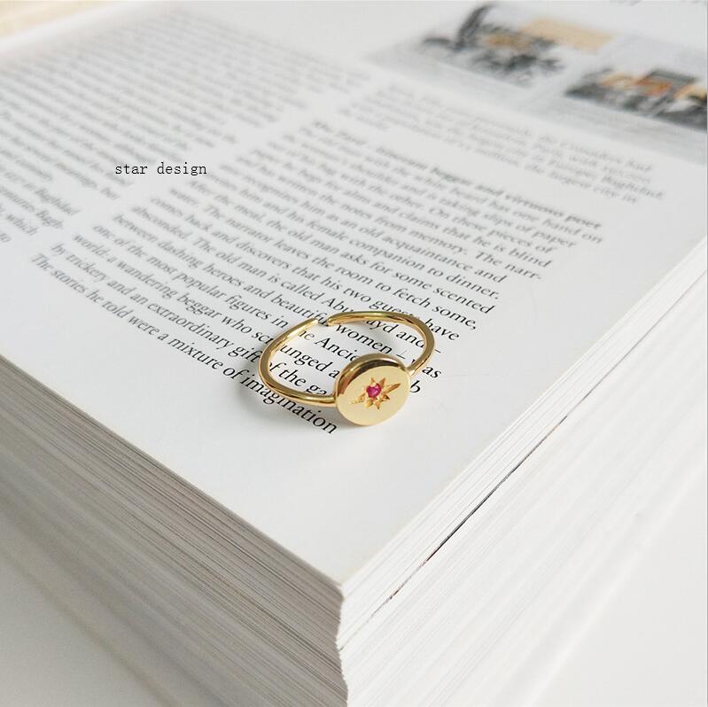 New 925 Sterling Silver Open Rings Letter Baby Moon Star Shield Type Adjustable Statement Ring Simple Fine Jewelry