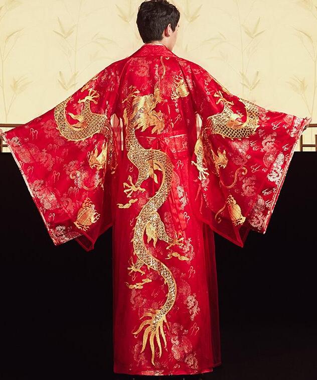 Standard Ancient China Tang Dynasty Chinese style Hanfu Wedding Gown Red Clothing Women Bride Phoenix Dress Men Groom Dragon Robe