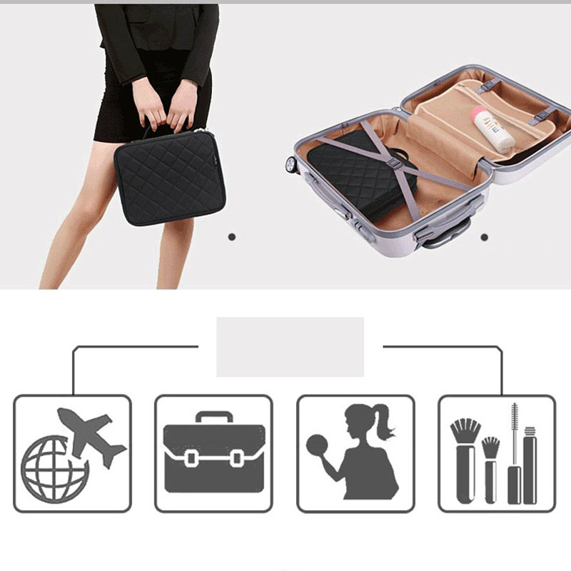 HMUNII Large Capacity Cosmetic Bag Makeup brush Organizer Double Layer Dot Pattern Travel Toiletry Bag Organizer With Mirror
