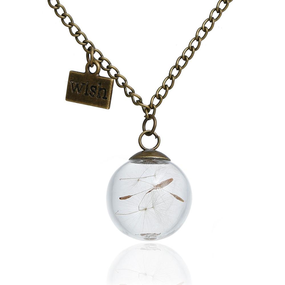 Wholesale-DoreenBeadsh bottle necklace Real Natural Dandelion Seeds Water Drop Bottle Botanical Pendant long Necklace a wish Woman