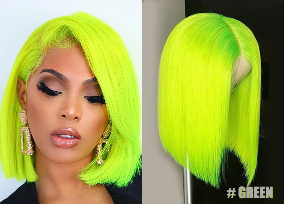 Ishow Straight Short Bob Wigs 99j Blue 613 Blonde 13x4 Lace Front Human Hair Wig Pink Green Straight Ombre Wigs