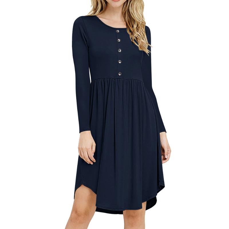 Long Sleeve Knee Length Solid Loose Fit Large Hem Pleated A Line Casual Button Elastic Waist Swing Women Dress Autumn Winter, Navy blue
Long Sleeve Knee Length Solid Loose Fit Large Hem Pleated A Line Casual Button Elastic Waist Swing Women Dress Autumn Winter, Navy blue