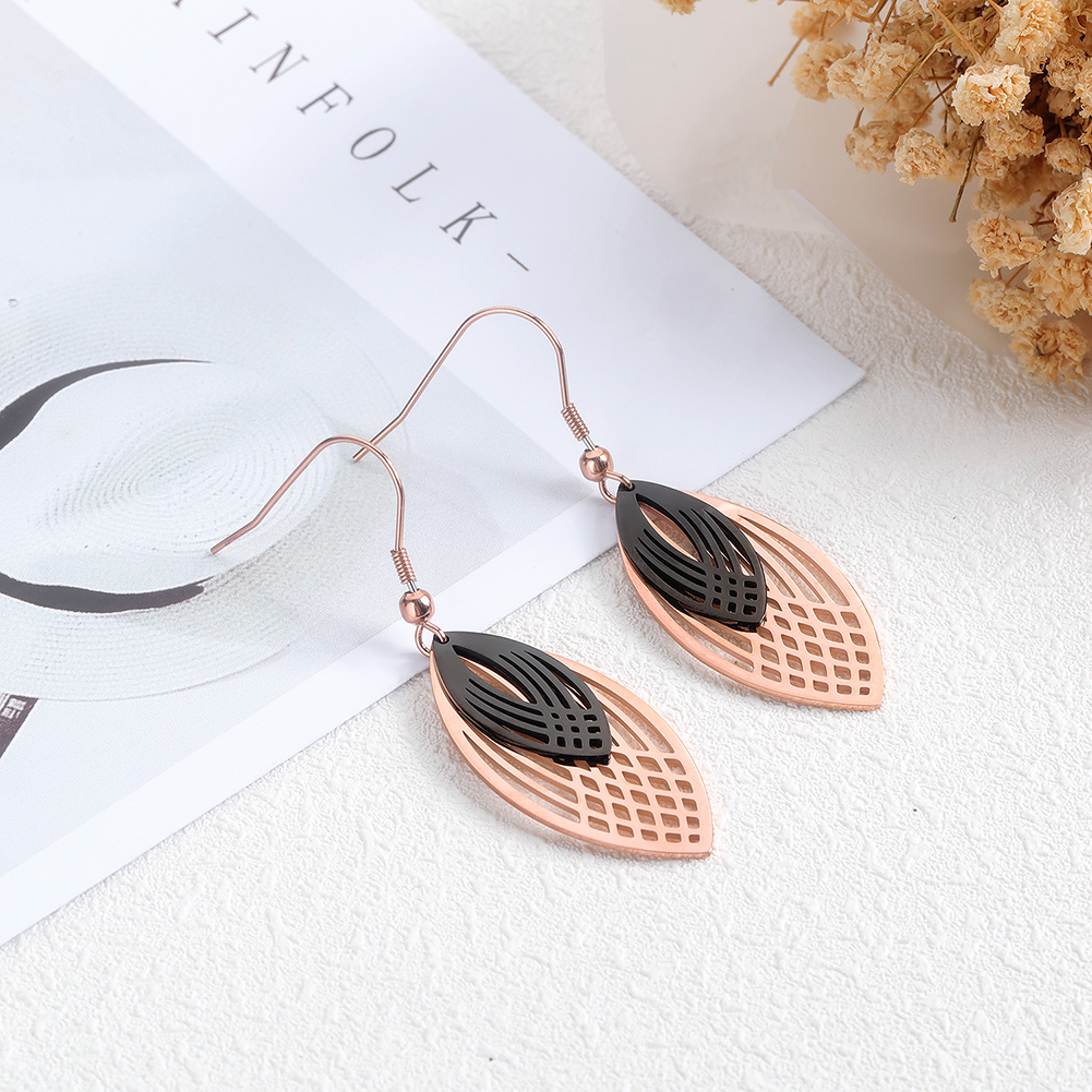 Charm Shining Hollow Leaf Drop Earrings Jewelry Stainless Steel 14K Gold Plated Earrings Women Girl's Gift