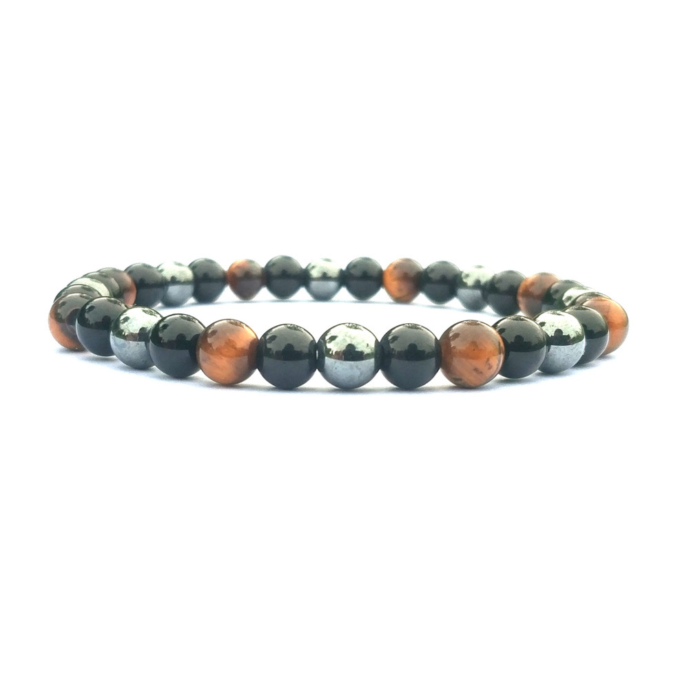 Women's Men's Handmade Classic Black Gallstone Tiger Eye Obsidian 8mm Mixed Color Bracelet Bead Bracelet