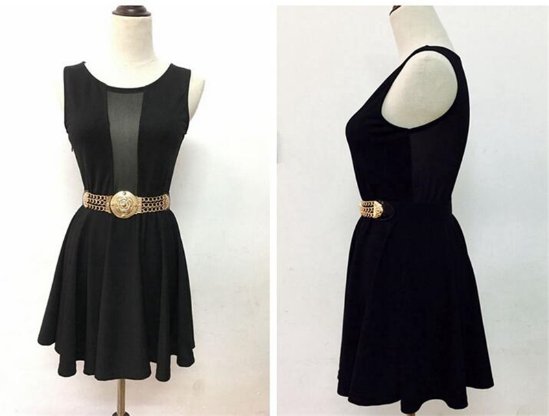 2019 Women Flower Waist Belts Fashion Ladies Floral Elastic Wide Gold Metal Belt For Dress Female Golden Chain Belt Girls