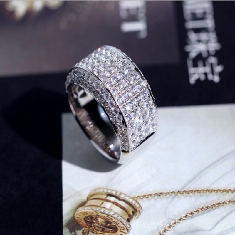 Sparkling Luxury Jewelry Infinite gem 925 Sterling Silver Pave White Topaz CZ Diamond 18K White Gold Plated Wedding Band Ring For Men Gift
