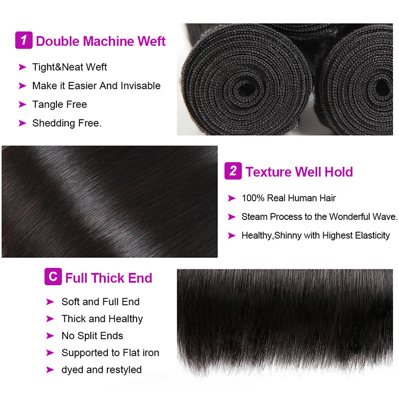 Ishow Loose Deep Transparent Lace Closure with Bundles Body Straight Brazilian Virgin Human Hair for Women All Ages Natural Color 8-28inch Malaysian P