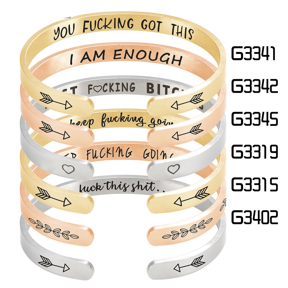 Fashion 6mm Personalized Cuff Bracelet I am enough best beaches Engraved Titanium Steel Bangle Gifts For Women Girls