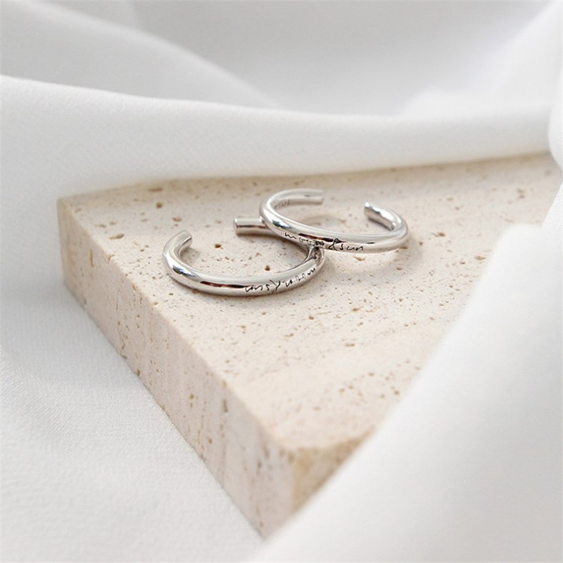 925 Sterling Silver Open Rings For Women New Simple Glossy Eliglish Letter Female Statement Ring Student Silver Jewelry