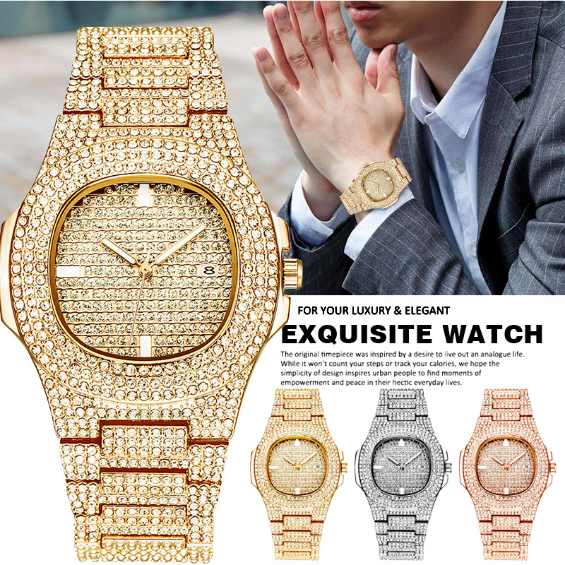 Brand Iced Out Diamond Watch Quartz Gold Hip Hop Quartz Wristwatches with Micropave CZ Stainless Steel Watch Clock Relogio, Slivery;brown
Brand Iced Out Diamond Watch Quartz Gold Hip Hop Quartz Wristwatches with Micropave CZ Stainless Steel Watch Clock Relogio, Slivery;brown