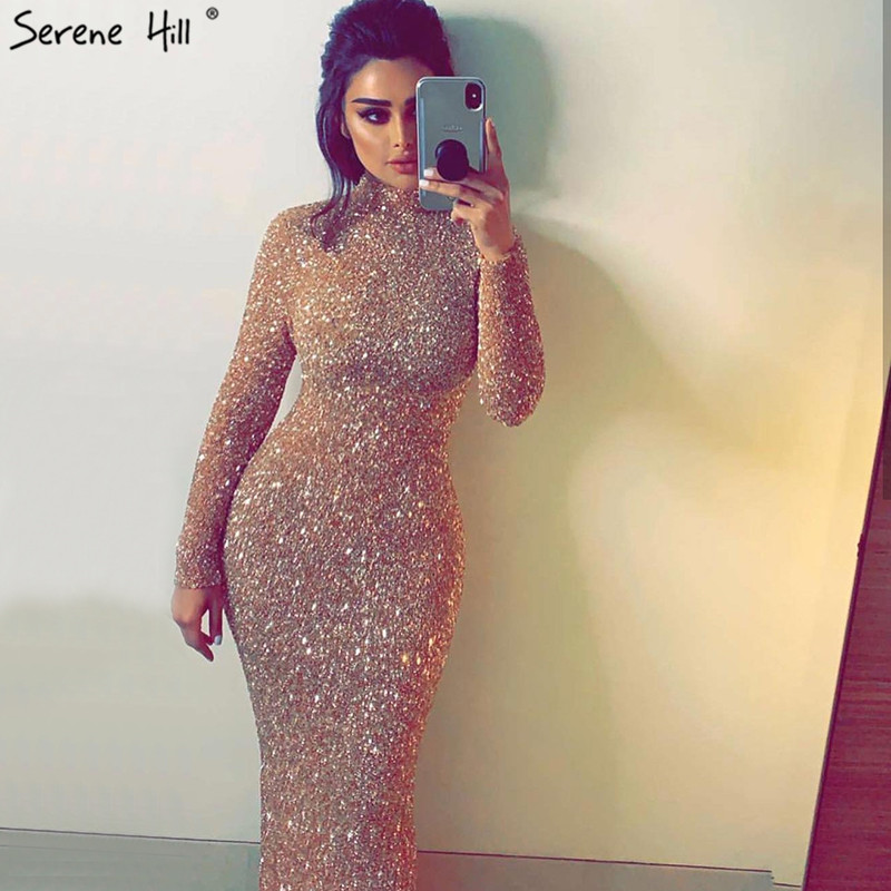 Muslim Rose Gold High Neck Luxury Evening Dresses 2019 Latest Design 3D Sequined Long Sleeves Evening Gowns LA60851
Muslim Rose Gold High Neck Luxury Evening Dresses 2019 Latest Design 3D Sequined Long Sleeves Evening Gowns LA60851
