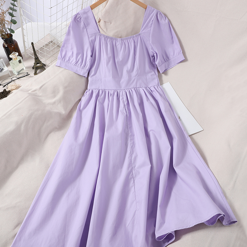 New Summer Solid Sweet Square Collar Dress Casual A Line Slim Puff Sleeve High Waist Mid-Calf Women Dress, Lavender
New Summer Solid Sweet Square Collar Dress Casual A Line Slim Puff Sleeve High Waist Mid-Calf Women Dress, Lavender