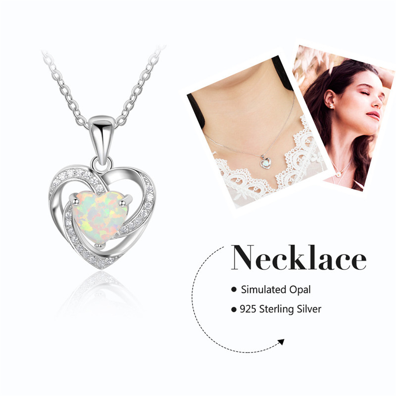 New Fashion Heart Pendant Necklaces For Women 925 Sterling Silver White Heart Opal Necklace With Zircon Wedding Jewelry