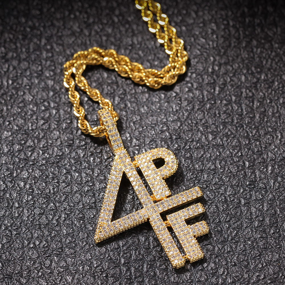 Pendant Necklaces 4PF Digital Letter Mosaic Zrcon Necklace Cuban Link Chain Hip Hop Performance Rap DJ Necklace11