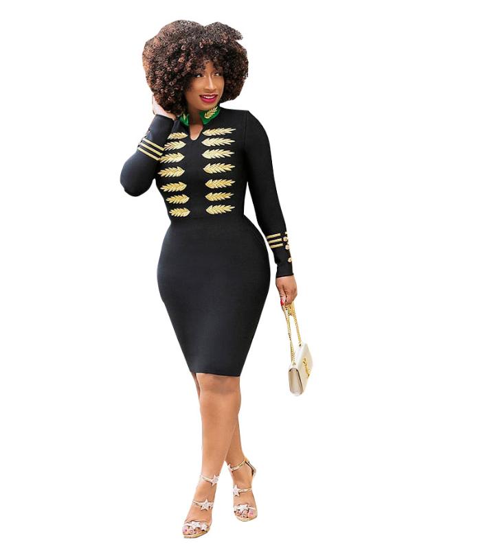 Ethnic Clothing Style African Women Dashiki Classic Print Elastic Embroidery Stretch Dress Size S M L XL XXL WYN452