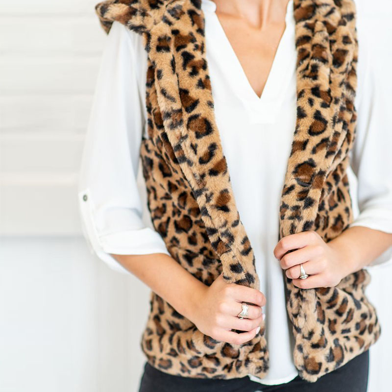 Spring Winter Womens waistcoat Leopard Faux Fur Vest Gilet Jacket Coat Outwear Cardigan Outwear