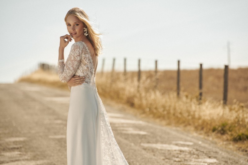 Rembo Styling Chiffon Wedding Dresses Long Sleeve A Line Boho Country Bridal Gowns Lace Wedding Dress Robe De Mariee