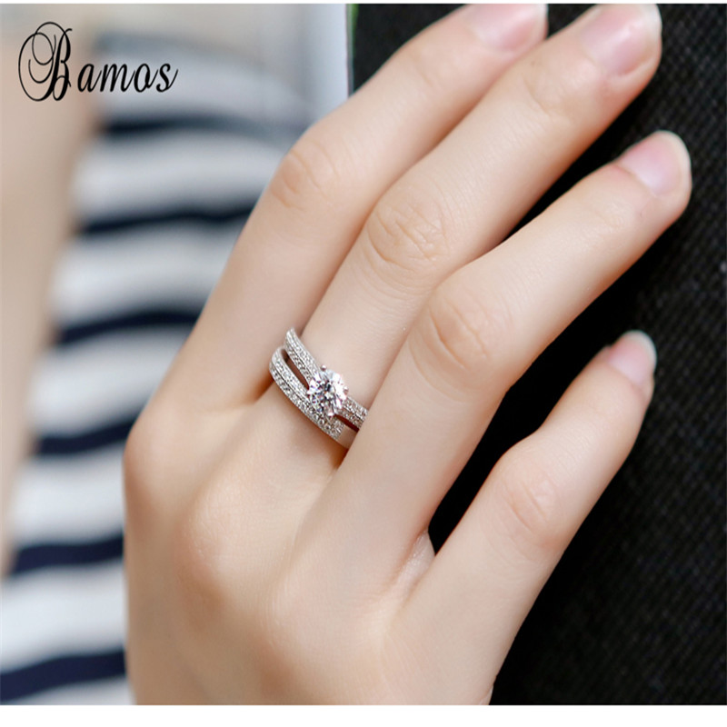 Brand Female Small Round Ring Set Diamond Ring Fashion White/Rose Gold Filled Jewelry Promise Engagement Rings For Women
