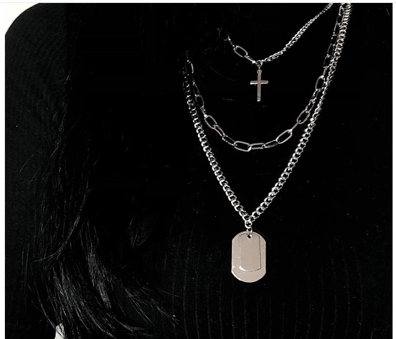 Personality hip hop three layer clavicle chain men and women couple multi layer Necklace sweater chain