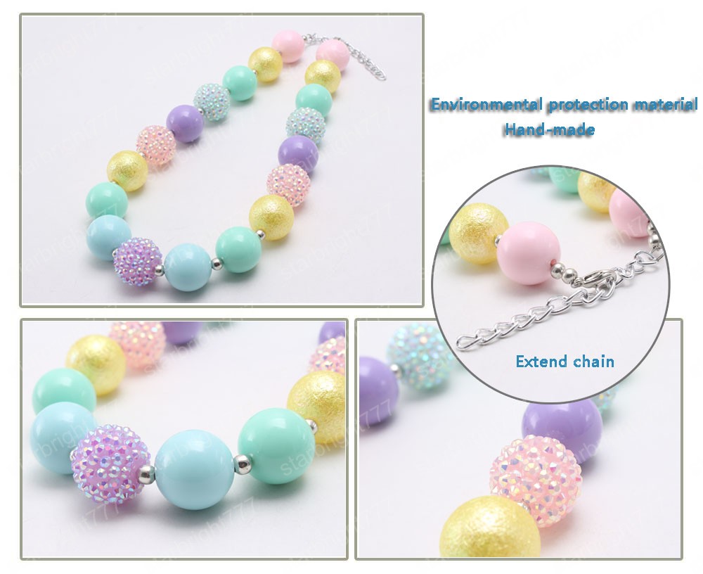 New candy color fashion baby chunky bubblegum handmade girls kids diy rhinestone beads necklace jewelry for child gift