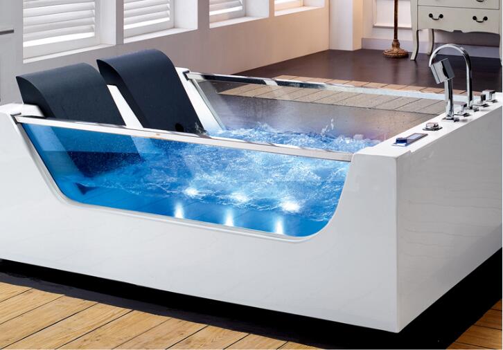 1800mm Double Glass Freestanding Tub Fiberglass whirlpool Bathtub Acrylic hydromassage Surfing Colourful LED Light Bubble Tub NS3027