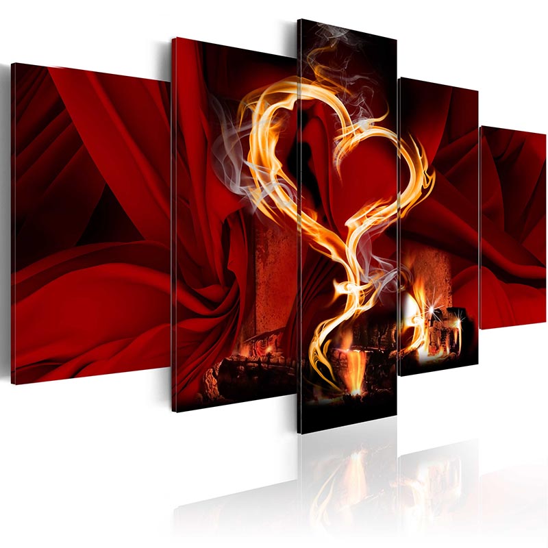 5PCS/Set Flower Burning Heart Space Planet Abstract Metal Wave Art Print Frameless Canvas Painting Wall Picture Home Decoration No Frame