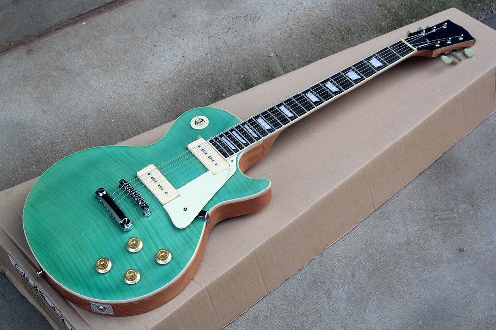 Factory Custom Green Electric Guitar with Chrome Hardware,White Pearl Fret Inlay,P90 Pickups,Offer Customized
Factory Custom Green Electric Guitar with Chrome Hardware,White Pearl Fret Inlay,P90 Pickups,Offer Customized