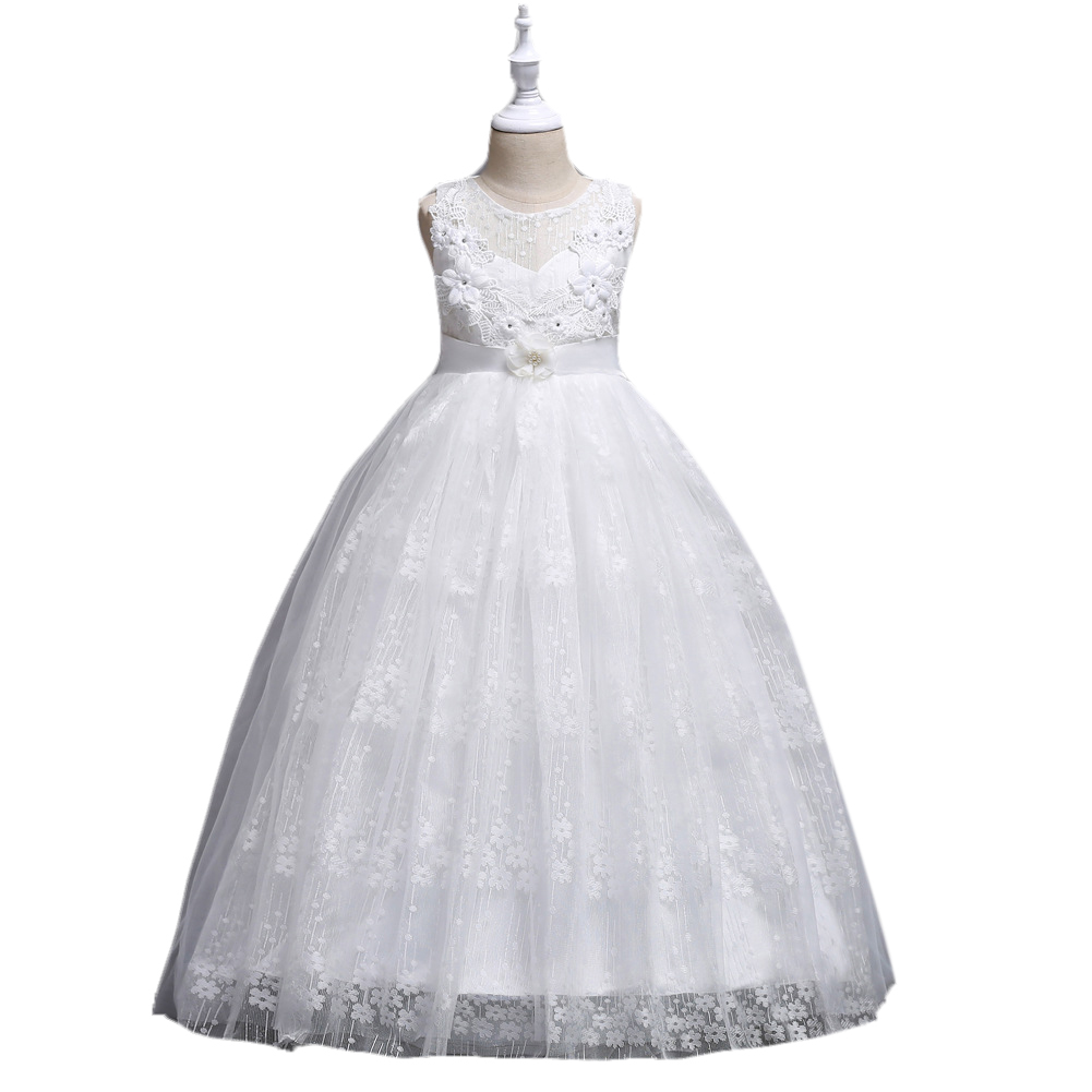 Princess Dress Formal Dress Lace Stitching Sleeveless Bubble Mesh Lace Flower Embroidery Kid