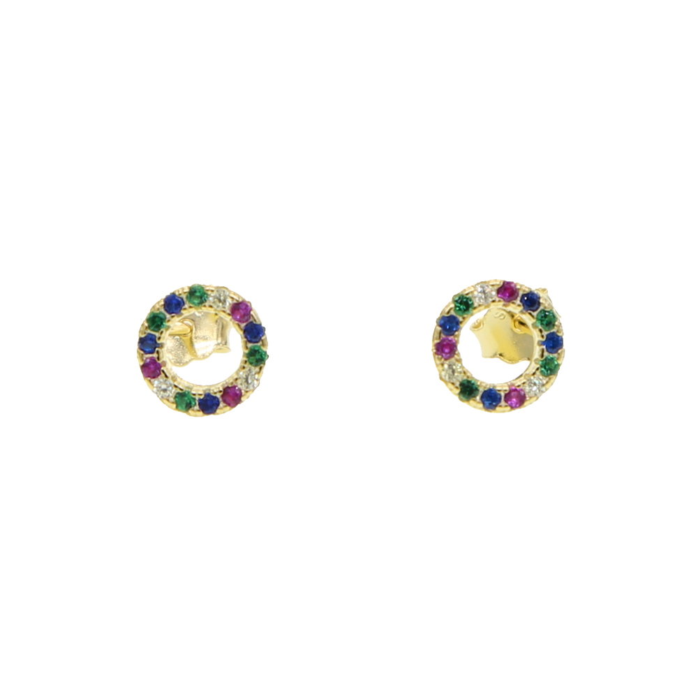 925 sterling silver geometric round circle stud earring colorful multi color cz stone paved tiny round earrings