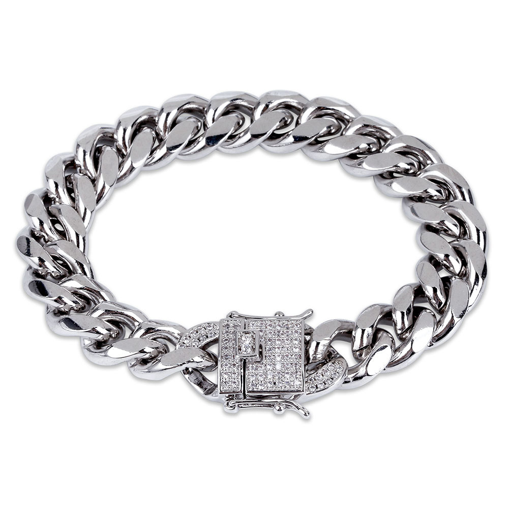 6mm-14mm Hip Hop Cuban Chain Bracelet Full Zircon Dragon Buckle 18K Real Gold Plated Cool Men Bangle Jewelry