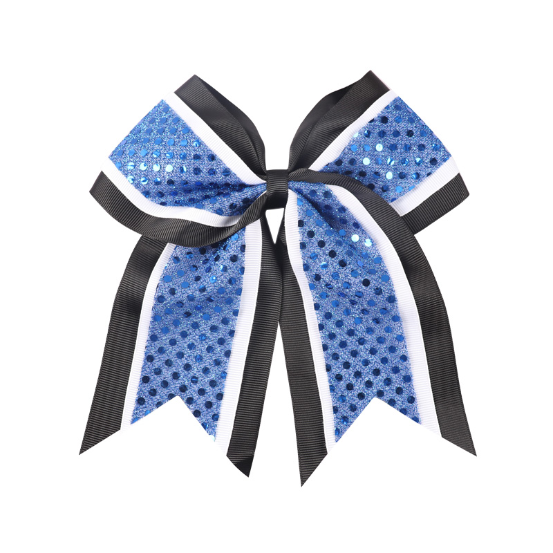 8Pcs/lot 7'' Handmade Three Layer Ribbon Sequins Cheer Bows With Elastic Girls Cheerleading Boutique Hair Accessories