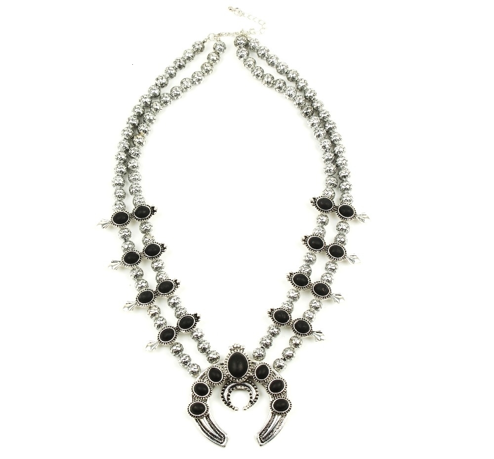 selling Pumpkin flower necklace Vintage silver stone squash blossom N21789 V191128