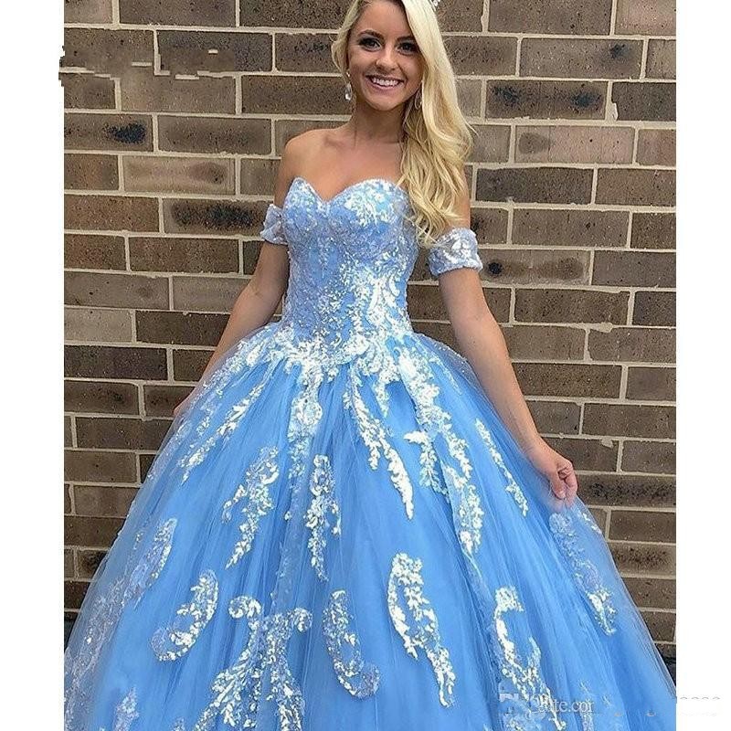 Sky Blue Sweet 16 Quinceanera Dresses with Detachable Sleeves Ball Gowns Sweetheart Corset Back Lace Applique Tiered Skirt Tulle Prom Dress