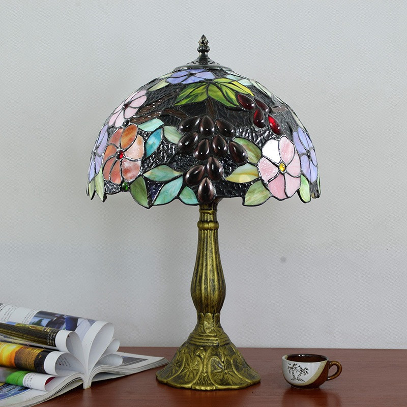 Retro Tiffany stained glass lights living room bedroom bedside table lamp European grape deco table lampsTF018