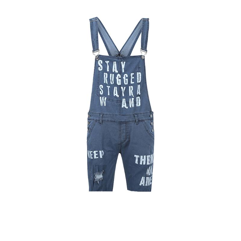 Fashion Men's Hole Jeans Jumpsuits Shorts Summer Streetwear Distressed Denim Bib Overalls For Man Suspender Pants