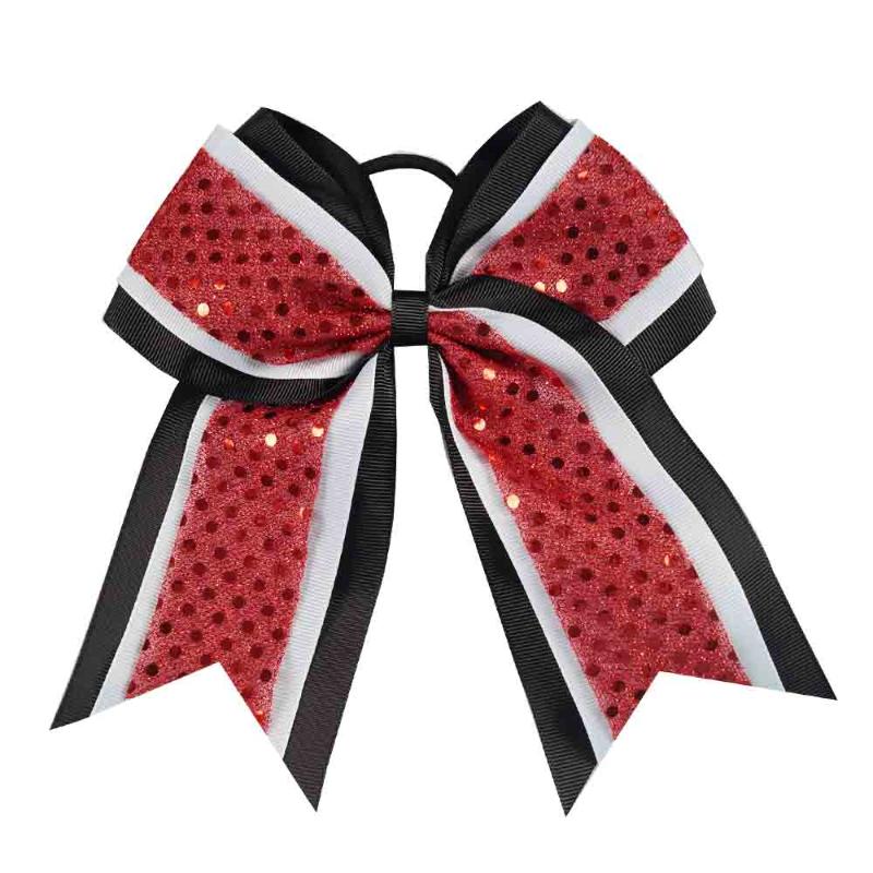 8Pcs/lot 7'' Handmade Three Layer Ribbon Sequins Cheer Bows With Elastic Girls Cheerleading Boutique Hair Accessories