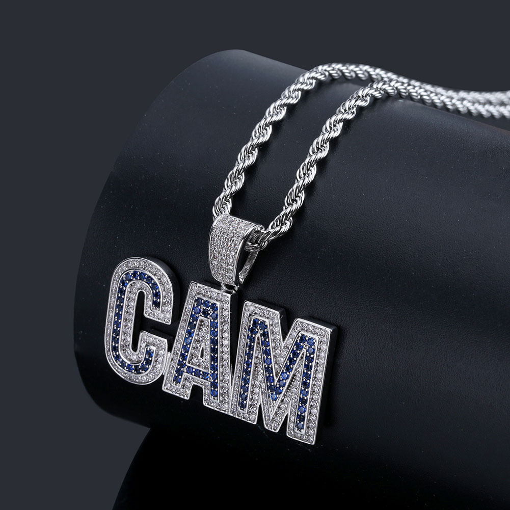 18K Gold and White Gold Plated CZ Cubic Zirconia Initial CAM Pendant Chain Necklace Hip Hop Rapper Jewelry Gifts for Men & Women Wholesale