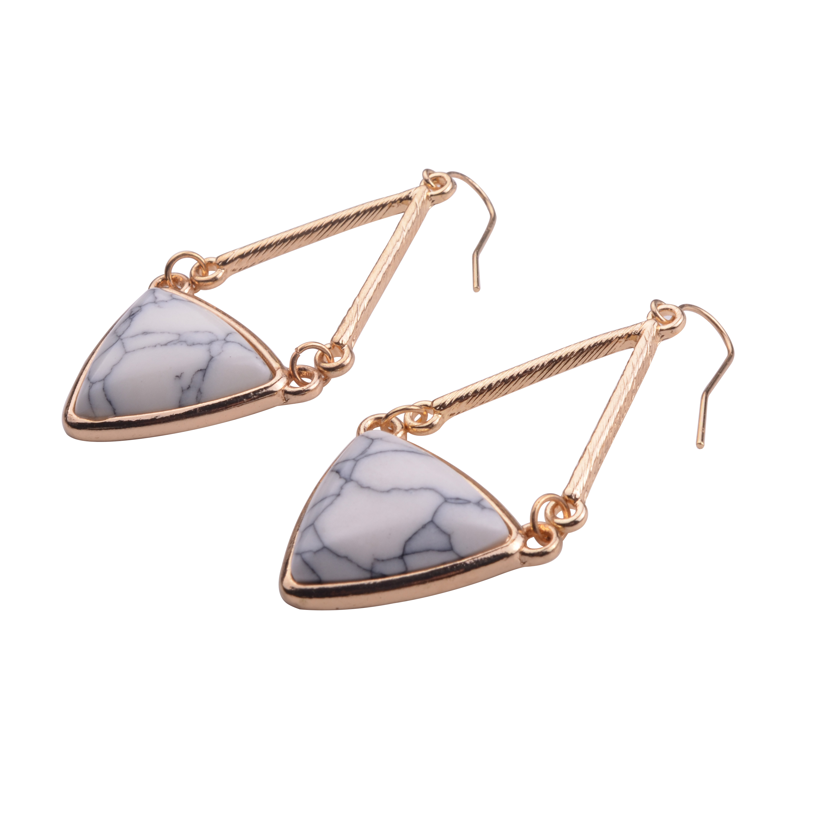 Gold metal green pine white pine natural stone stainless steel fashion exquisite geometric earrings female earringGeometric Golden Bar Dance