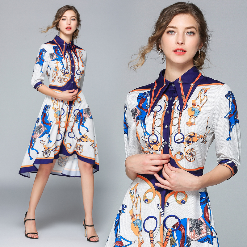 Fashion Runway Dress Summer Women Dress Female Lapel Collar Half Sleeve Shift Irregular Midi Shirt, Picture color
Fashion Runway Dress Summer Women Dress Female Lapel Collar Half Sleeve Shift Irregular Midi Shirt, Picture color