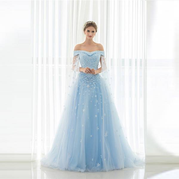 3D Floral Beaded A Line Blue Off Shoulder Wedding Dresses with Wraps 2019 Plus Size Bridal Gowns Lace Up Vintage Ball Gown Long Formal Gowns