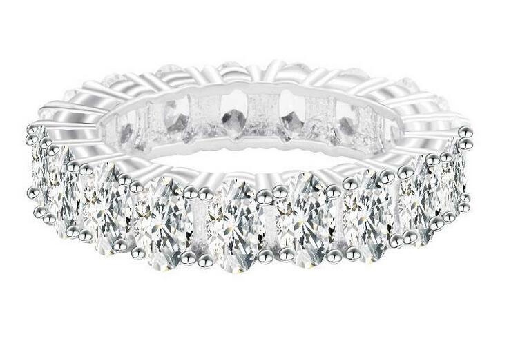 Hot Sale Sparkling Luxury Jewelry Real 925 Sterling Silver Oval Cut White Topaz CZ Diamond Popular Lady Wedding Band Ring For Women Gift
