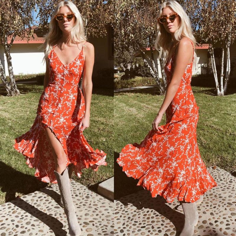 Summer Womens Sexy Sleeveless Floral Printed Button V Neck Ruffle Blackless Long Dress Bohemian Party Beach Dress Vestidos#g3
Summer Womens Sexy Sleeveless Floral Printed Button V Neck Ruffle Blackless Long Dress Bohemian Party Beach Dress Vestidos#g3